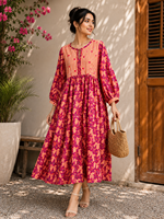 Robe midi bohème pour femme avec corsage rayé et manches lanternes à imprimé floral, coupe ample en A, robe d'été décontractée en coton tissé