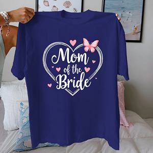 Mom of the <b>Bride</b> with hearts pure cotton women's <b>Tshirt</b> comfort fit - Product Image 4