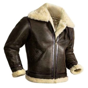 Veste en cuir véritable pour homme avec doublure en fausse fourrure, fermeture éclair, style motard, vêtement d'extérieur chaud pour l'hiver - Product Image 1