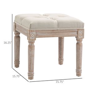 Antique 15.75\" Tufted Foot <b>Stool</b> Vintage Ottoman Rustic Wood Legs Beige Upholstered Seat Bench for Home Office <b>Bedroom</b> Living - Product Image 3
