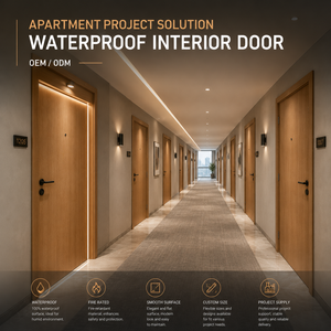 Puerta de interior de WPC impermeable con acabado de madera moderna de primera calidad PIMA, con líneas decorativas para hotel. - Product Image 4