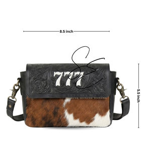 Sac bandoulière en cuir repoussé motif vachette, style vintage western, avec fermeture éclair, pour femme - Product Image 3