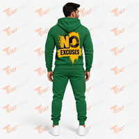 Set Hoodie dan Jogger Hijau Pria dengan Cetakan Tanpa Alasan, Tracksuit Kasual 2 Potong, Sweatshirt dan Celana, Pakaian Musim Gugur, setelan olahraga untuk Pria