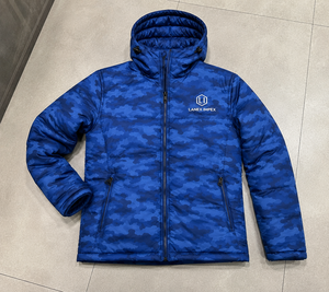 Veste matelassée à capuche camouflage bleue pour homme, imperméable, coupe-vent, isolante thermiquement, pour l'hiver, la randonnée en plein air, décontractée, fermeture éclair intégrale - Product Image 6