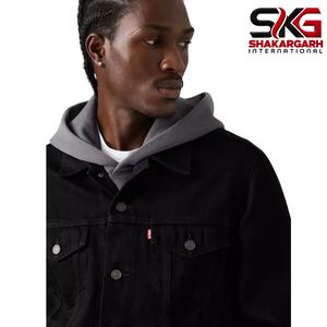 Veste en jean noire pour homme, style workwear classique, chemise à manches longues boutonnée, manteau en jean pour un look décontracté et streetwear - Product Image 5
