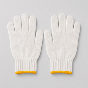 ถุงมือผ้าฝ้ายสำหรับงานทั่วไป พร้อมข้อมือถักและขอบสีเหลือง ทนทาน กันลื่น - Product Image 2