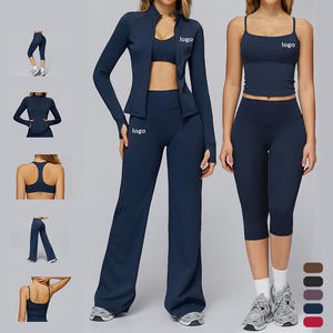Ensembles de vêtements de sport à marque privée pour femmes, vêtements de fitness, yoga, ensemble de 4 pièces avec veste, vêtements de sport pour femmes - Product Image 1