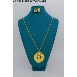 Conjunto de Colgante Chapado en Oro Tradicional Mina Work de Primera Calidad con Cadena y Aretes para Joyería Femenina, Colgante de Cadena Moderno - Product Image 2