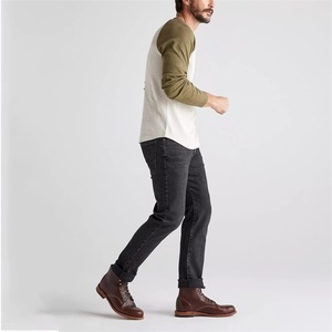 T-shirt décontracté à manches longues raglan pour homme, en jersey 100 % coton respirant, avec col côtelé contrastant, personnalisable en gros - Product Image 2