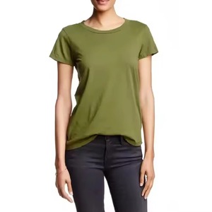 Camiseta de Manga Corta con Cuello Redondo para Mujer, Color Sólido, Corte Regular, Informal, 100% Algodón Jersey, Transpirable, para Todas las Temporadas - Product Image 4