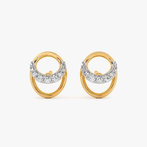 Boucles d'oreilles clous en or jaune avec diamants de laboratoire, forme croissant et double ovale - Product Image 3