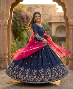 New Designer Indian and Pakistani <b>Wedding</b> wear Heavy Faux Blooming Material Sequence Zari Thread Embroidery Work Anakali Gowns - Product Image 1