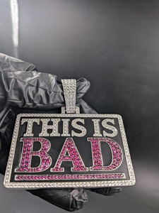 Pendentif plaque textée en moissanite rose, serti de diamants VVS, en argent 925, style hip-hop pour rappeurs, à porter au quotidien, à prix abordable - Product Image 5