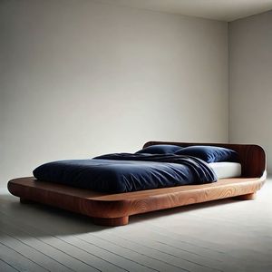 Premium Japandi Teak Wood <b>Platform</b> <b>Bed</b> Low Profile Curved Queen King Bedstead - Product Image 1