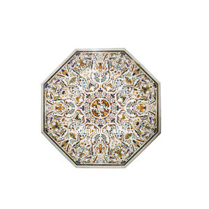 Table basse de forme octogonale en marbre blanc naturel avec un design incrusté de fleurs et de motifs, nouvelle tendance, matériaux de la meilleure qualité utilisés - Product Image 6