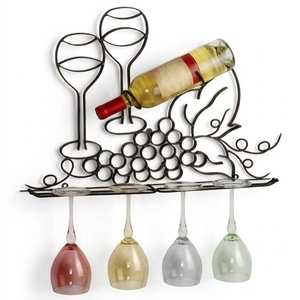 Porte-vin en fer forgé réglable au design moderne en spirale, support de table en métal personnalisé, porte-bouteilles autoportant pour 4 verres à pied - Product Image 1
