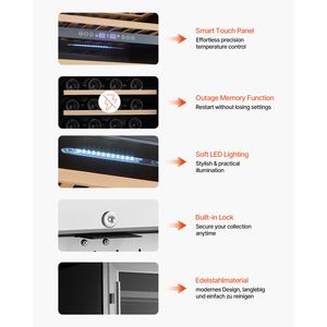Frigorifero Cantinetta Vino a Doppia Zona da 46 Bottiglie, Elettrico, da Incasso o Libera Installazione, con Porta in Vetro, Ripiani Regolabili e Controllo Digitale della Temperatura - Product Image 6