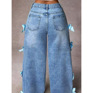 Venta al por mayor BEST ROCK 2026 Pantalones vaqueros de mezclilla lavados con lazo para mujer, estilo urbano, casuales, sueltos, rectos, largos, 100% algodón - Product Image 6
