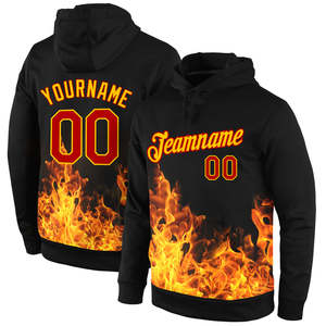 Sweat-shirt à capuche personnalisé avec impression de flamme, respirant, unisexe, noir, en polyester tricoté, pull-over, nom et numéro d'équipe personnalisés - Product Image 1