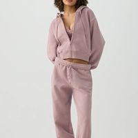 Ensemble 2 pièces à capuche pour femme, avec poches zippées, couleurs unies, en molleton de coton, coupe décontractée ample, longueur intégrale, idéal pour l'hiver – Vente chaude