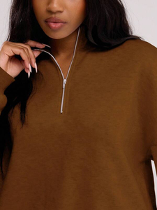 Sudadera de forro polar holgada de color liso con media cremallera para mujer, sudaderas con cremallera de cuarto y sudaderas con capucha transpirables antiarrugas para mujer - Product Image 3