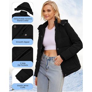 Abrigos de Invierno Ligeros para Mujer 2025, Chaqueta Acolchada Impermeable con Capucha Desmontable, Chaqueta de Invierno con Relleno de Algodón Cálido - Product Image 6