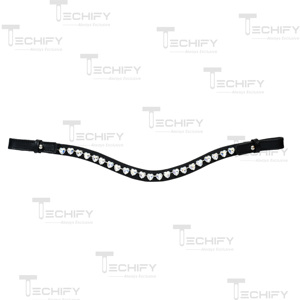 Diadema de Cuero Negro Premium para Caballo con Cristales de Corazón – Elegante Accesorio Ecuestre para Montar y Exhibiciones - Product Image 4