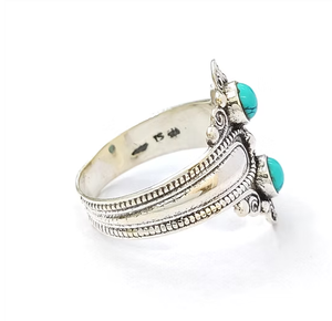 Two Turquoise 925 Silver <b>Ring</b> Vintage Designer Artisan <b>Crafted</b> Jewelry Perfect Gift For Wedding Anniversary Occasion - Product Image 3