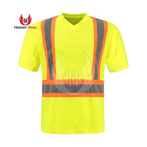 เสื้อยืดนิรภัยสะท้อนแสงแบบมองเห็นได้ชัดเจน เสื้อผ้าทำงานแบบ Hi-Vis มาตรฐาน ANSI Class 2 ผลิตจากโพลีเอสเตอร์ระบายอากาศได้ดี ขายส่ง - Product Image 2