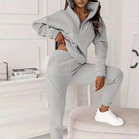 Ensemble de survêtement décontracté pour femme en molleton uni deux pièces avec sweat-shirt demi-zip et pantalon de jogging, personnalisable et respectueux de l'environnement