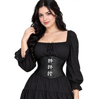 Corset en cuir noir personnalisable OEM, avec fermeture avant, baleines en acier argenté, doublure en coton, pour usage quotidien – Vente en gros