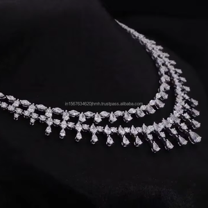 Elegant Diamond Drop <b>Necklace</b> in White Gold, Luxury Bridal Choker with Pear and Round Cut Stones, <b>Statement</b> Wedding Jewelry - Product Image 1