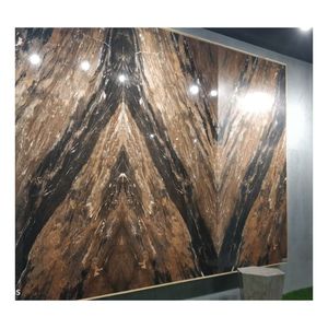 Dalle de porcelaine Onyx Brun Impérial Bookmatch 1200x2400mm, finition polie haute brillance, design symétrique Bookmatch, aspect marbre brillant - Product Image 1