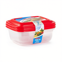 PlasticForte Contenant alimentaire moderne en plastique moulé par injection 320 ml Carré Hermétique Empilable avec couvercle à clip pour la fraîcheur