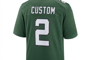 Maillot de football américain vert personnalisé, numéro 2, col en V, manches courtes, polyester respirant, coupe classique pour homme - Product Image 6
