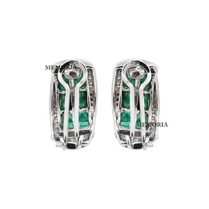 Wholesale Yellow Gold Plated 925 Silver Natural <b>Square</b> Emerald <b>Diamond</b> Channel Set Half Hoop <b>Earrings</b> Memoria Jewels - Product Image 5
