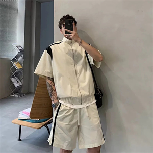 Conjunto deportivo de verano para hombre, ligero, con cremallera, chaleco de manga corta y pantalones cortos, conjunto de dos piezas, ropa de calle informal. - Product Image 1