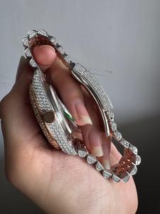 Montre en Moissanite Entièrement Givrée, Design Moderne Bicolore, Mouvement Mécanique, Bracelet de 20 mm, en Acier Inoxydable, Analogique pour Homme, Style Hip Hop - Product Image 6