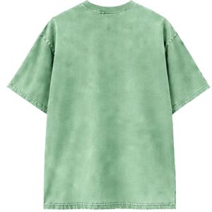 Vintage Washed Mint <b>Green</b> Oversized Cotton <b>T</b> <b>Shirt</b> with Embroidered Chest Logo Unisex Streetwear Tee - Product Image 2