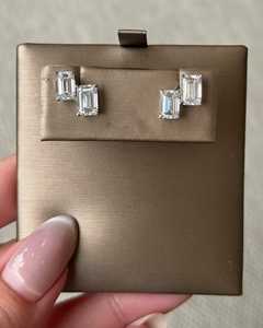 Toi Et Moi <b>Emerald</b> Lab Grown Diamond <b>Stud</b> <b>Earrings</b> Wholesale 14K Solid Gold Two Stone Modern Minimalist Fine Jewelry Manufacture - Product Image 3