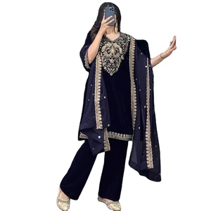 ชุดสูทซาลวาร์คอเมซผ้ากำมะหยี่ปักลายแบบหนักปากีสถานพร้อมตาข่ายกางเกงสแตนตันและคอลเลกชันหรูหรา - Product Image 1