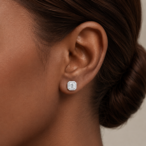 Boucles d'oreilles en argent sterling 925 avec diamant taille Asscher et halo de moissanite certifiées GIA – Bijoux de mariage classiques pour femme - Product Image 6