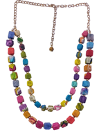 Collier artisanal unisexe en forme de boule, style bohème, multi-couches, plaqué or, avec perles en tissu écologiques colorées