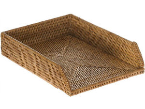 Handwoven Rattan Paper Tray Organizer 2 Tier Natural Wicker <b>Document</b> Tray Desk Organizer <b>File</b> Storage Tray Office Home Desktop - Product Image 6