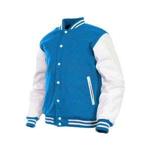 Chaqueta Varsity de Béisbol Personalizada de Alta Calidad, Tejida, Ajustada, con Mangas de Piel de Pescado y Cierre de Botones - Product Image 6