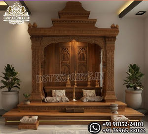Traditional Modern Teak Wood Mahalakshmi <b>Mandir</b> Home Customizable Size Durable Lightweight Handmade Pooja Temple Decor - Product Image 2