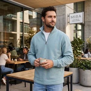 Sudadera con Capucha para Hombre, Color Azul Claro, Corte Regular, 100% Algodón Ecológico, Color Sólido, Tejido de Punto, para Otoño - Product Image 5