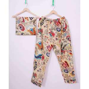 Pyjama 2 pièces décontracté 100 % coton satiné, imprimé numérique fait main, taille élastique, respirant, motif lettres, manches longues, col décontracté 2026 - Product Image 3