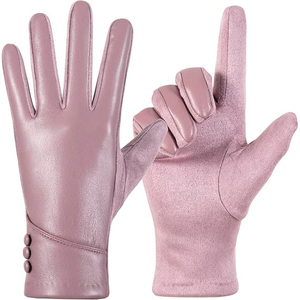 ถุงมือหน้าจอสัมผัส PU สีชมพู ระบายอากาศได้ดี เป็นมิตรกับสิ่งแวดล้อม แบบเรียบง่าย ไม่บุซับใน สำหรับใส่ลำลองในฤดูหนาว - Product Image 2
