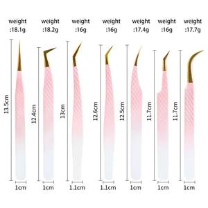 1pcs Stainless Steel <b>Eyelash</b> Extension Tweezers Eyebrow Clip High Precision Grafting Lash <b>Curler</b> Pink Blue Gradient Color Clips - Product Image 2